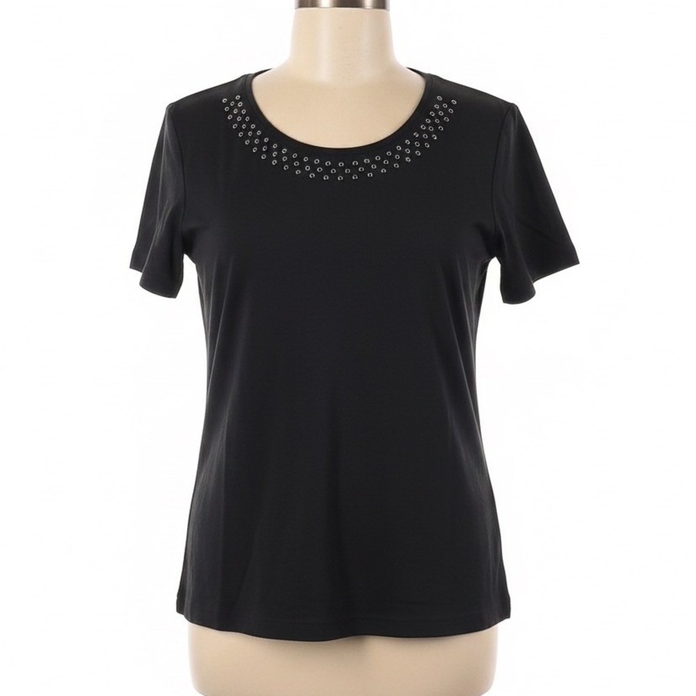 Quacker Factory Black Sequin Crew Neck T‎ Shirt Medium Grandma Core Minimalist